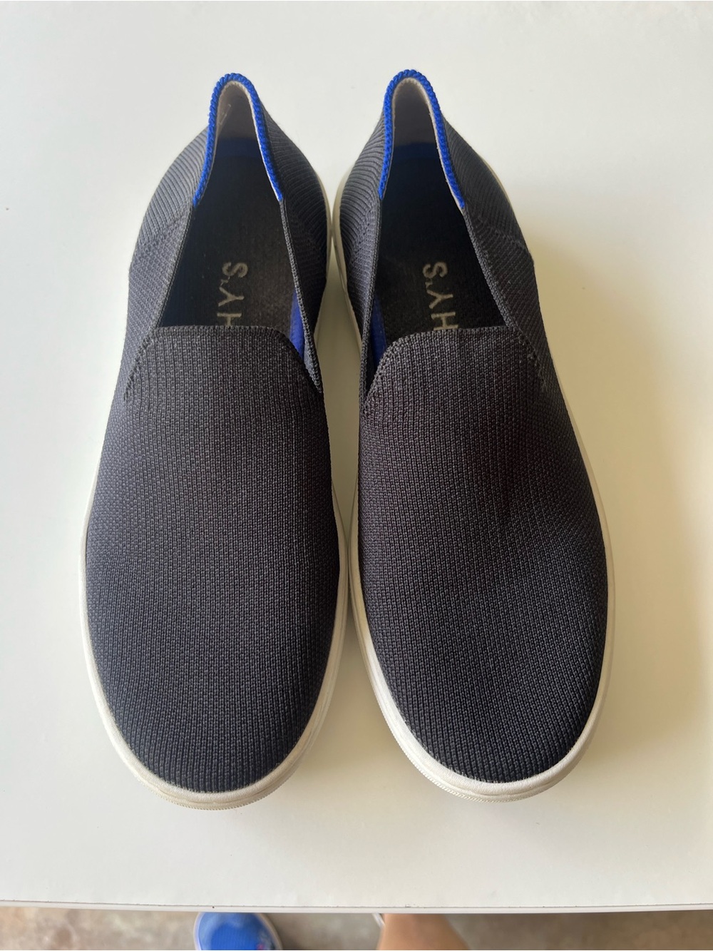 Rothy’s The Original Slip On Loafers Sneaker Black White Heel Stripe Size 6